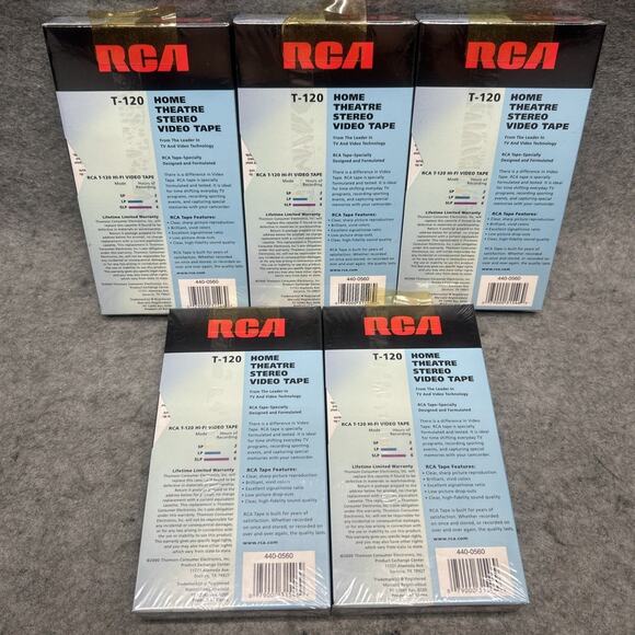 Lot Of 5 New Blank VHS Tapes RCA T-120 6 Hour Home theater Stereo Video Tape VCR - Picture 2 of 6